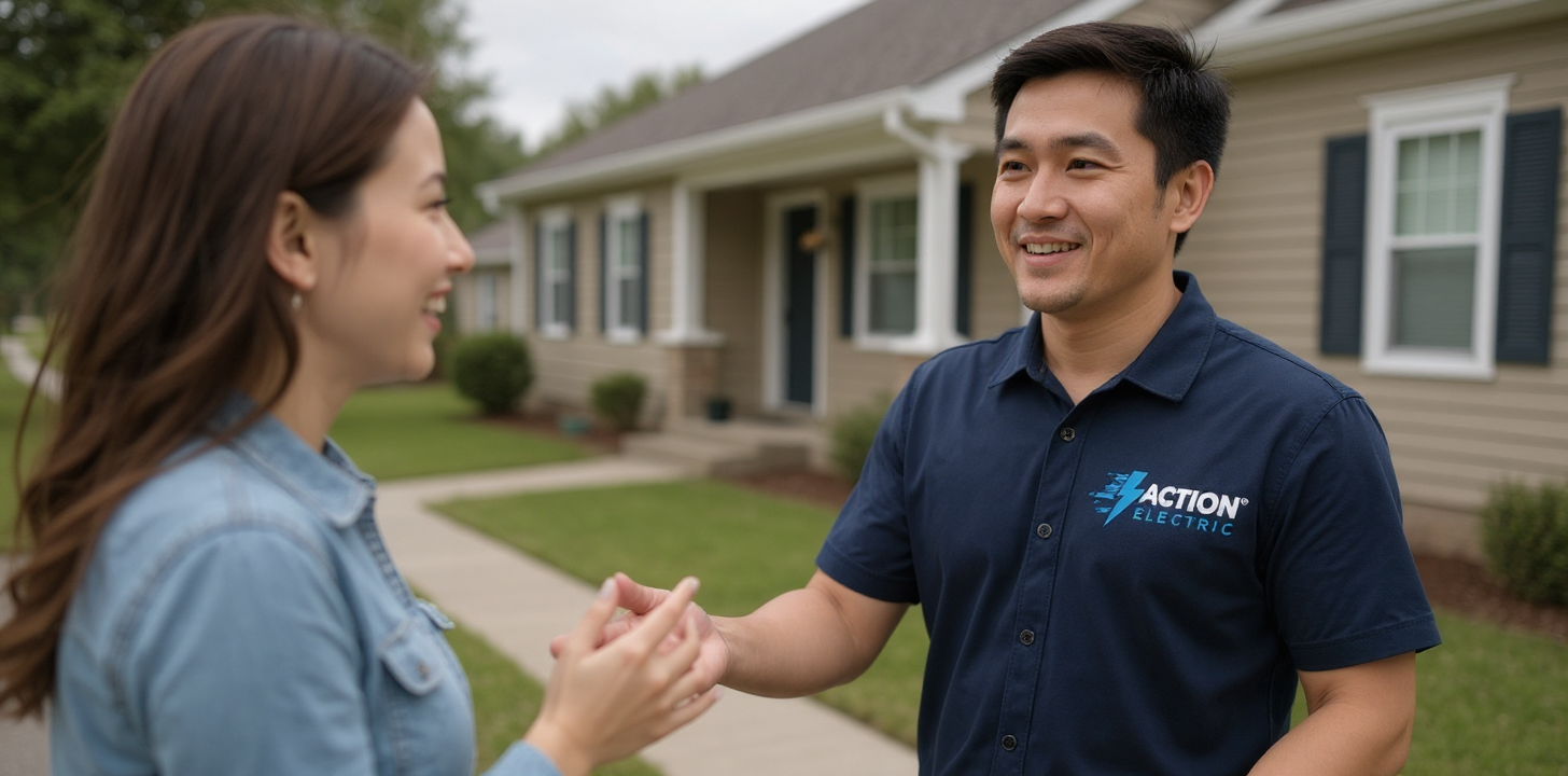 Action Electric Co. technician meeting with customer